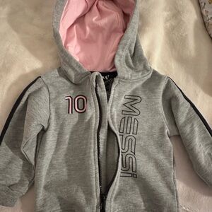 Grey and Pink Kids Zip-Up Hoodie with Logo